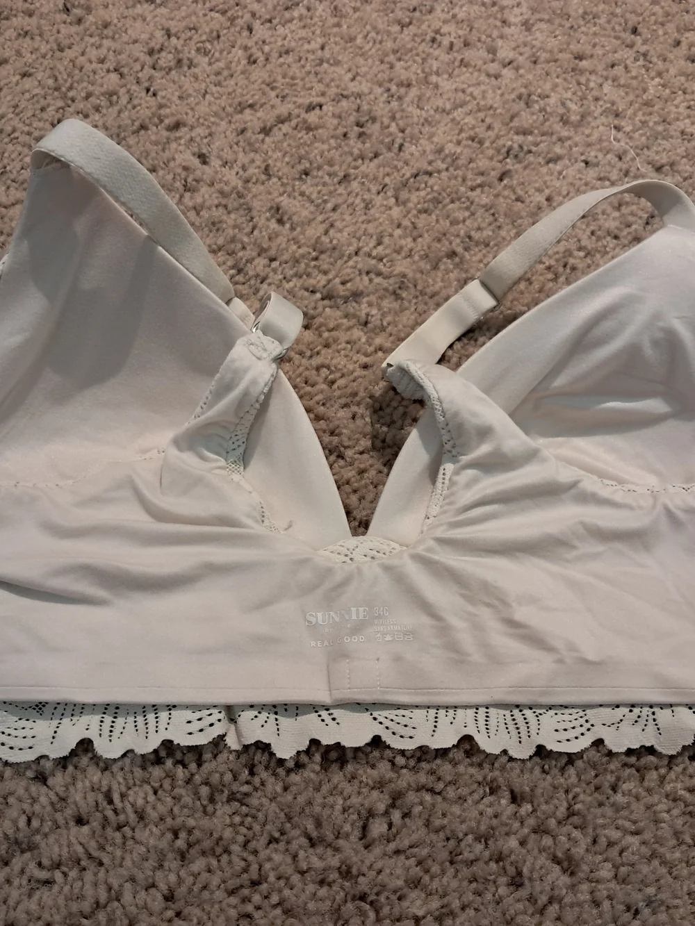 aerie Sunnie Lace-Trim Smooth Molded T-Shirt Bra — White 34C
